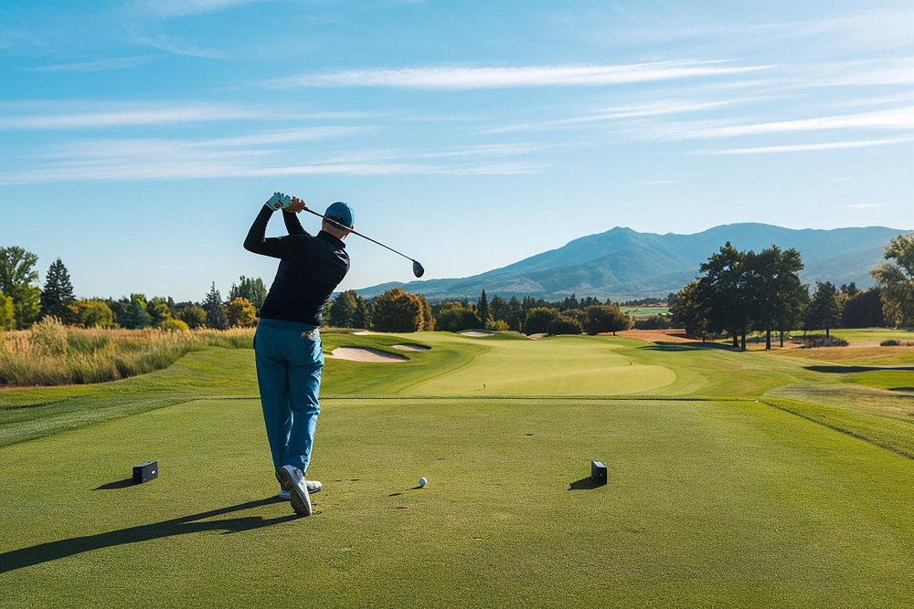 man teeing off on a golf course